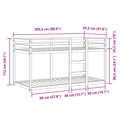 vidaXL Letto a Castello senza Materasso Blu 90x200cm Massello Pino