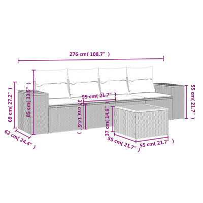 vidaXL Set Divano da Giardino 5 pz con Cuscini Beige in Polyrattan