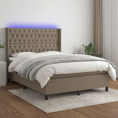 vidaXL Letto a Molle con Materasso e LED Tortora 140x200 cm in Tessuto