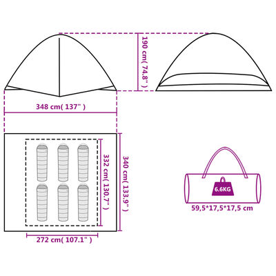 vidaXL Tenda da Campeggio a Cupola 6 Persone Arancione Impermeabile