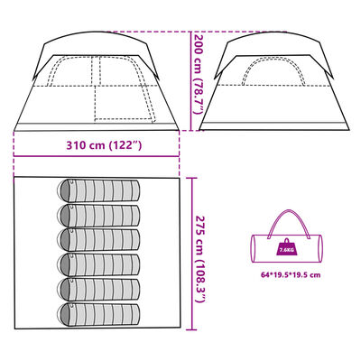 vidaXL Tenda Familiare a Cabina 6 Persone Arancione Impermeabile