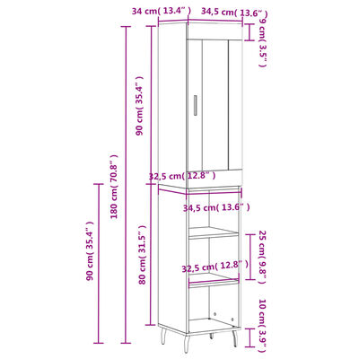 vidaXL Credenza Rovere Fumo 34,5x34x180 cm in Legno Multistrato