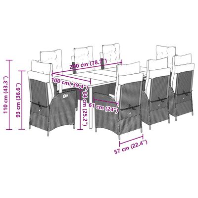 vidaXL Set Pranzo da Giardino 9pz con Cuscini Grigio Chiaro Polyrattan