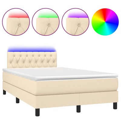 vidaXL Letto a Molle con Materasso e LED Crema 120x190 cm in Tessuto