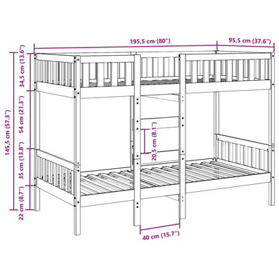 vidaXL Letto a Castello Marrone Cera 90x190 cm in Legno di Pino