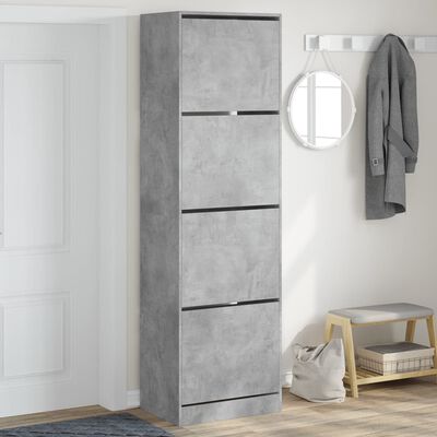 vidaXL Scarpiera 4 Cassetti Ribaltabili Grigio Cemento 60x42x204 cm