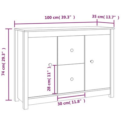 vidaXL Credenza ambra 100x35x74 cm in Legno Massello di Pino