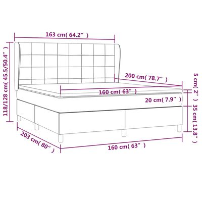 vidaXL Giroletto a Molle con Materasso Blu 160x200 cm in Tessuto