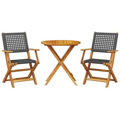 vidaXL Set da Bistrot 3 pz Nero in Polyrattan e Legno Massello