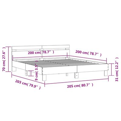 vidaXL Giroletto con Testiera e LED Rovere Sonoma 200x200 cm