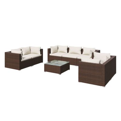 vidaXL Set Divani da Giardino 8 pz con Cuscini in Polyrattan Marrone