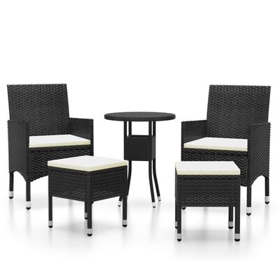 vidaXL Set Divani da Giardino 5 pz in Polyrattan Nero