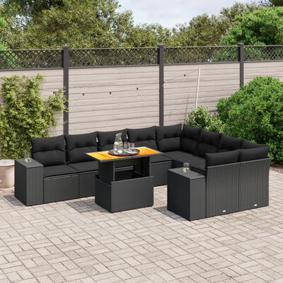 vidaXL Set Divani da Giardino 10pz con Cuscini in Polyrattan Nero