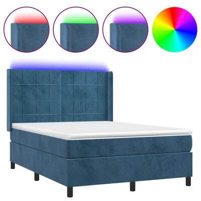 vidaXL Letto a Molle con Materasso e LED Blu Scuro 140x190 cm