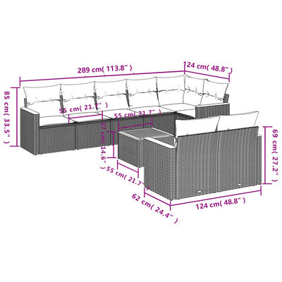 vidaXL Set Divani da Giardino 9 pz con Cuscini Nero in Polyrattan