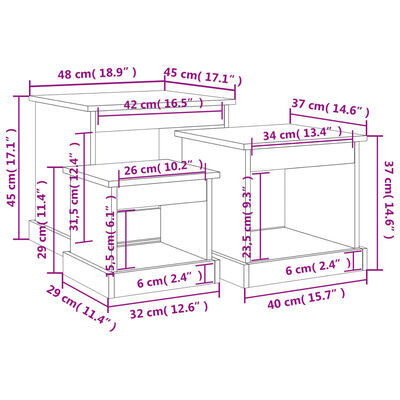 vidaXL Tavolini da Salotto 3 pz Rovere Fumo in Legno Multistrato