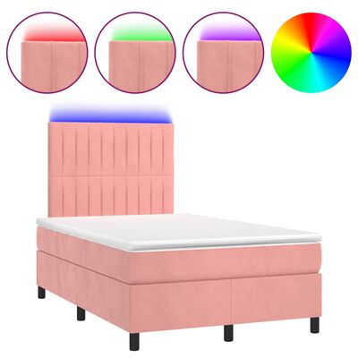 vidaXL Letto a Molle con Materasso e LED Rosa 120x200 cm in Velluto