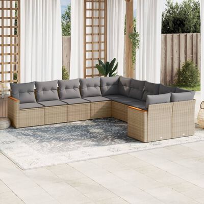 vidaXL Set Divano da Giardino 10 pz con Cuscini Beige Misto Polyrattan