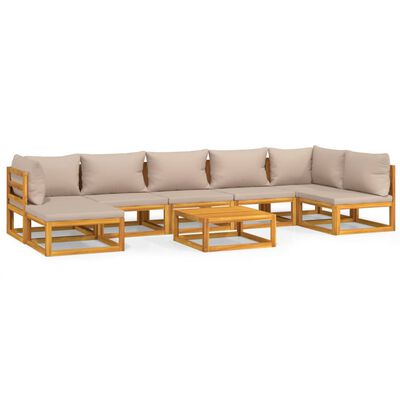 vidaXL Set Salotto da Giardino 8pz con Cuscini Tortora Legno Massello