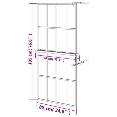 vidaXL Parete Doccia Walk in Mensola Nera 90x195cm Vetro ESG Alluminio