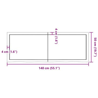 vidaXL Piano Bagno 140x50x(2-4) cm in Legno Massello Non Trattato