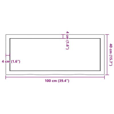 vidaXL Piano Bagno Marrone Scuro 100x40x2cm Legno Massello Trattato