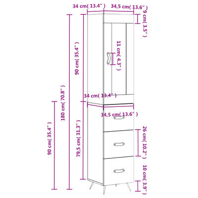 vidaXL Credenza Grigio Sonoma 34,5x34x180 cm in Legno Multistrato