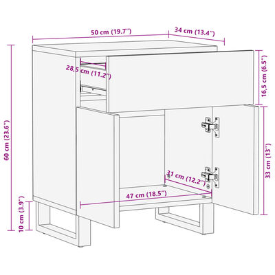 vidaXL Comodino 50x34x60 cm in Legno Massello di Acacia