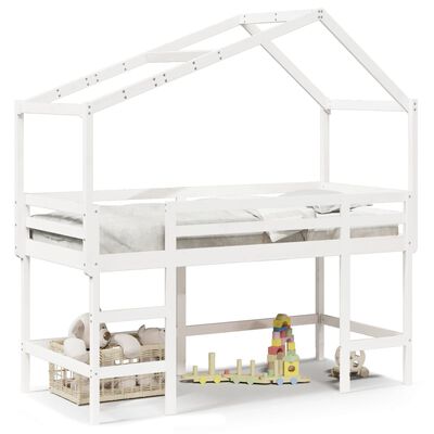 vidaXL Letto Soppalco con Scala e Tetto Bianco 80x200 cm Massello Pino