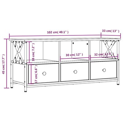 vidaXL Mobile TV Rovere Marrone 102x33x45 cm Legno Multistrato e Ferro