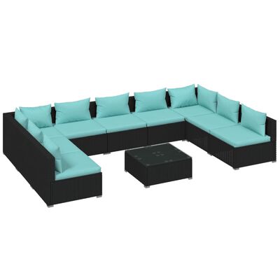 vidaXL Set Divani da Giardino 10 pz con Cuscini in Polyrattan Nero