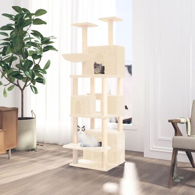 vidaXL Albero per Gatti con Tiragraffi in Sisal Crema 180 cm