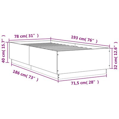 vidaXL Giroletto con Luci LED Bianco 75x190 cm in Legno Multistrato