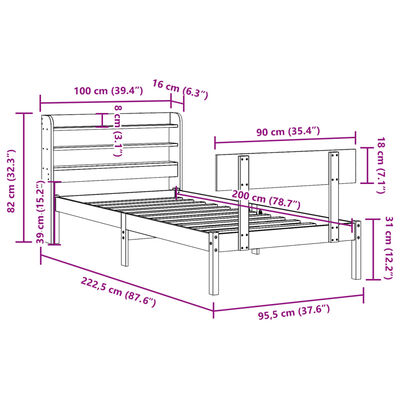 vidaXL Letto senza Materasso Bianco 90x200 cm Legno Massello di Pino