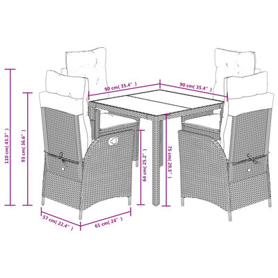 vidaXL Set da Pranzo da Giardino 5 pz Nero con Cuscini in Polyrattan