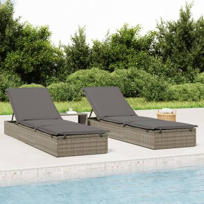 vidaXL Lettino Prendisole 1 pz con Tavolino Grigio in Polyrattan