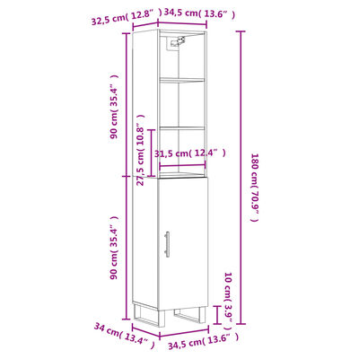 vidaXL Credenza Grigio Cemento 34,5x34x180 cm in Legno Multistrato