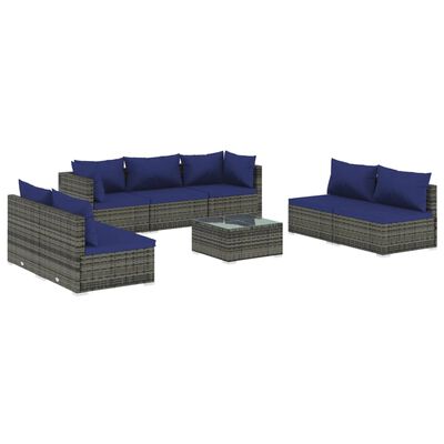 vidaXL Set Divani da Giardino 8 pz con Cuscini in Polyrattan Grigio