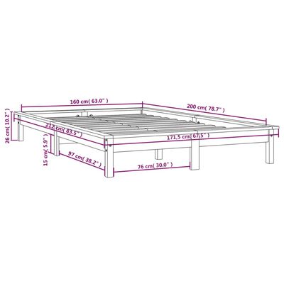 vidaXL Giroletto senza Materasso Ambra 160x200 Legno Massello