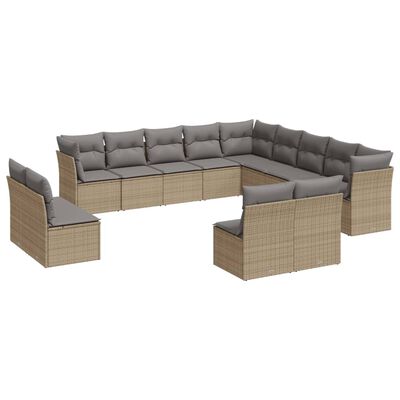 vidaXL Set Divano da Giardino 13 pz con Cuscini Beige in Polyrattan