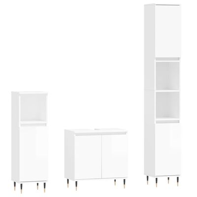 vidaXL Set Mobili da Bagno 3 pz Bianco Lucido in Legno Multistrato