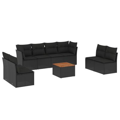 vidaXL Set Divani da Giardino 9 pz con Cuscini Nero in Polyrattan