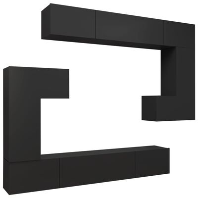 vidaXL Set Mobili Porta TV 8pz Nero in Legno Multistrato