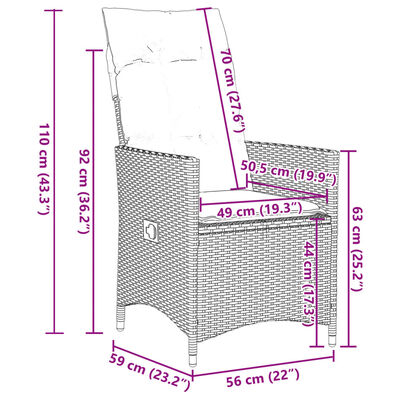 vidaXL Set Bistrò da Giardino 9 pz con Cuscini in Polyrattan Grigio