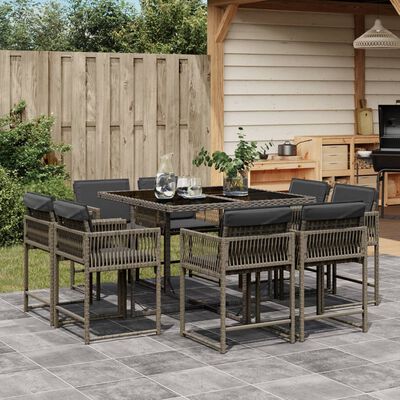 vidaXL Set da Pranzo da Giardino 9 pz con Cuscini in Polyrattan Grigio