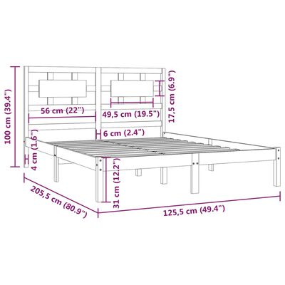 vidaXL Giroletto Grigio in Legno Massello di Pino 120x200 cm