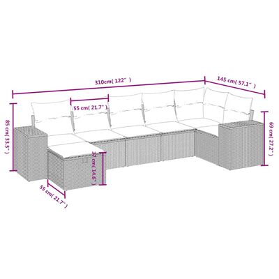 vidaXL Set Divani da Giardino 7pz con Cuscini Grigio Chiaro Polyrattan