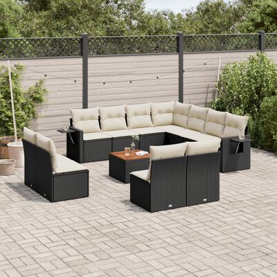 vidaXL Set Divani da Giardino 12 pz con Cuscini Nero in Polyrattan