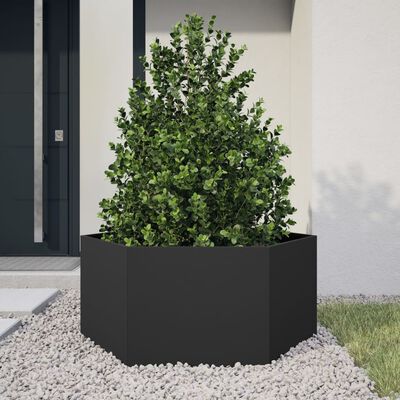 vidaXL Fioriera da Giardino Nera Esagono 104x90x45 cm in Acciaio