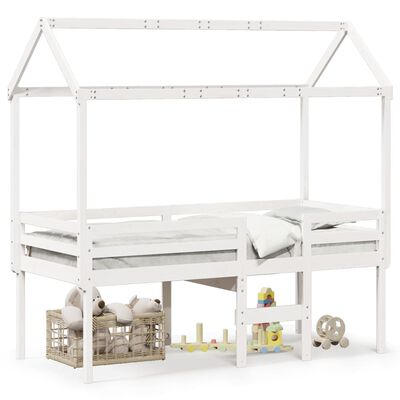 vidaXL Letto a Soppalco con Tetto Bianco 75x190 cm in Legno di Pino